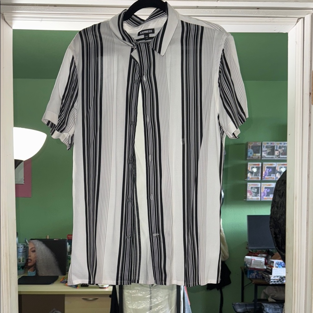 Express Black and White Striped Shirt